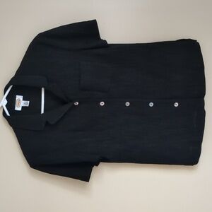 Talbots 8 Black Button Up Black Short Sleeve Top Shirt Textured Lyocell
